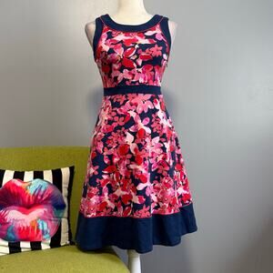 Lands End Blue Pink Floral Sleeveless Fit and Flare Dress 2